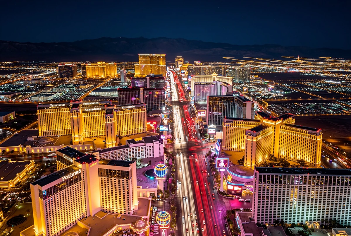 Night Helicopter Flight over the Las Vegas Strip
