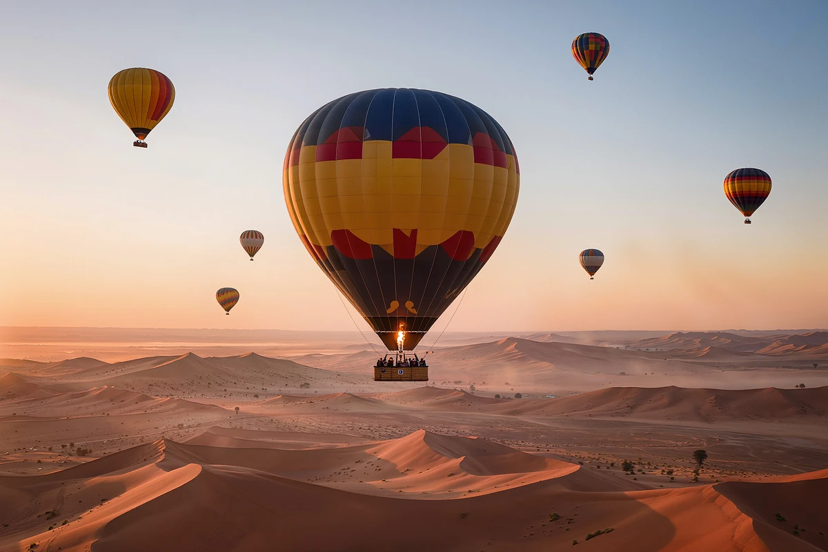 رحلة منطاد الهواء الساخن عند الشروق مع ركوب الجمال والإفطار دبي
