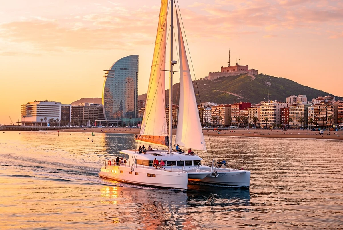 Daytime or Sunset Catamaran Cruise Along the Coast Barcelona