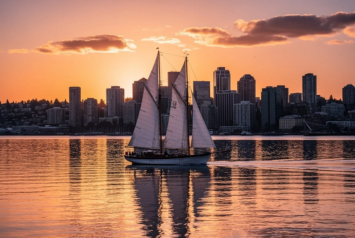 Seattle Tall Sailboat Sunset Harbor Cruise